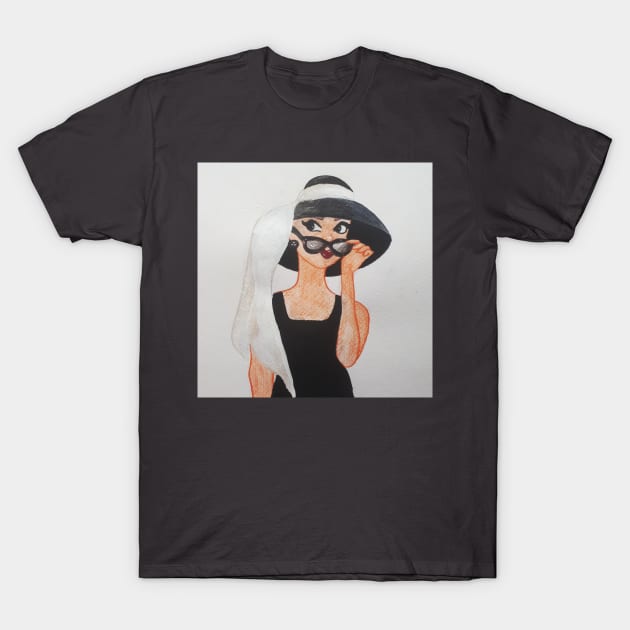 Holly Golightly Watercolour Acrylic Painting T-Shirt by Le petit fennec